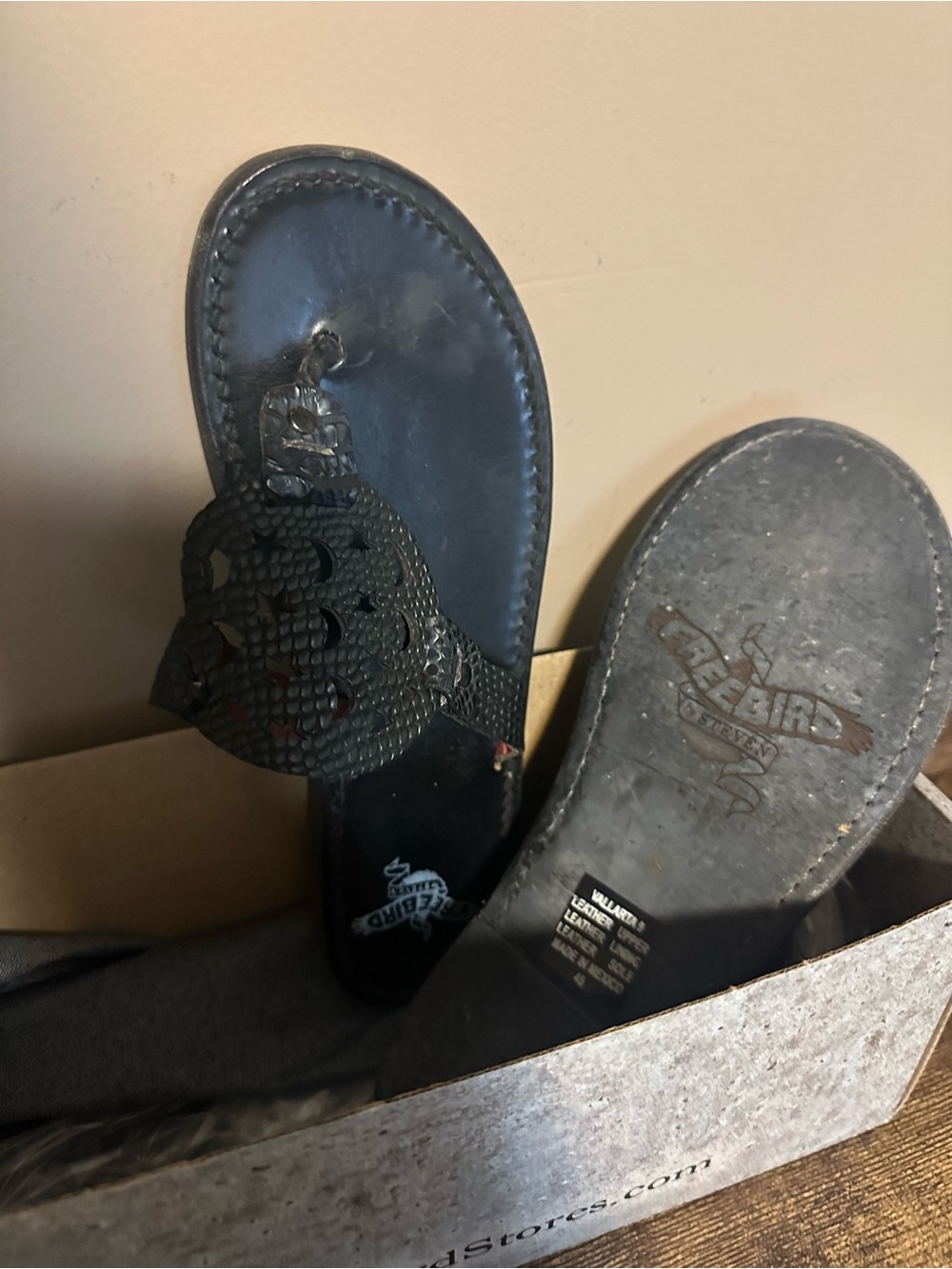 Freebird by Steven Black Leather Cutout Toe-Post Sandals
